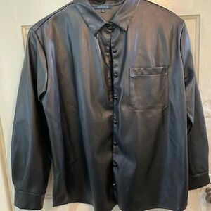 Black Faux Leather Shacket